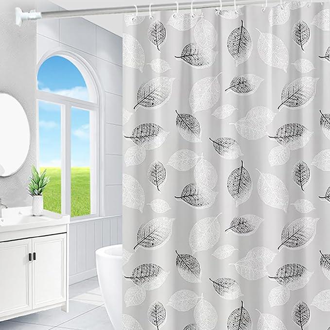TIKABC Shower Curtain Liner, 4G PEVA Shower Liner, Plastic Waterproof Shower Curtains, with Grommet Holes and 3 Magnetic Weights(Black White Leaves) - ModernBath