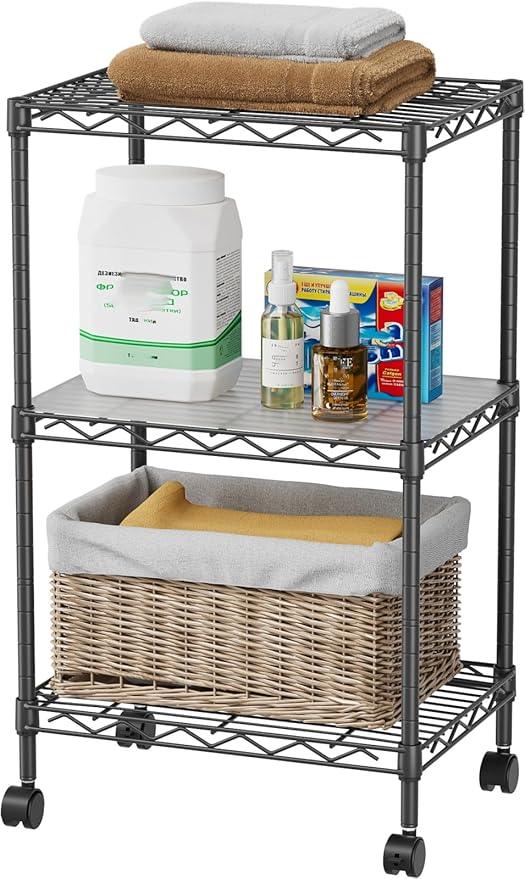 SINGAYE Shelf Closet Wire Shelving：Adjustable Metal Unit for Laundry Room Organization Bathroom Kitchen Home Storage with Wheels Small Pantry Rack Shelves - ModernBath