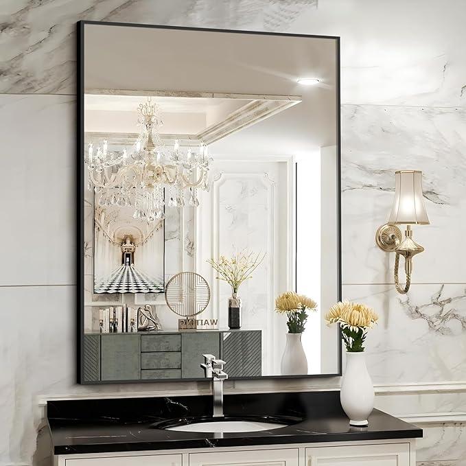 COFENY Black Bathroom Mirror for Wall, 30x48 Inch Rectangle Mirrors with Metal Frame, Modern Vanity Wall Mirror Decor for Bathroom Living Room, Entryway Hangs Horizontal or Vertical - ModernBath