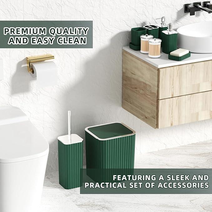 XLHOMO Bathroom Set- 25PC Green Bathroom Sets, Bathroom Set with Shower Curtain and Rugs, Dark Green Shower Curtain Set, Bathroom Accessories Set, Bathroom Trash Can - ModernBath