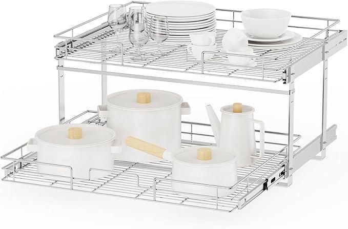 ROOMTEC Individual Pull Out Cabinet Organizer (30" W x 21½" D), 2 Tier Spice Rack Organizer for Cabinet, Slide Out Drawer Pantry Shelf Organization and Storage for Kitchen Bathroom - ModernBath