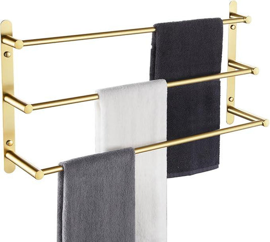 KOKOSIRI Bath Towel Bars Bathroom 3-Tiers Ladder Towel Holder Rails Wall Mounted Towels Shelves Rack Stainless Steel, Brushed Gold, B5002BG-L24 - ModernBath