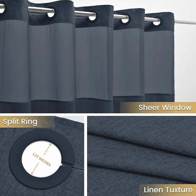 WONICY Small No Hook Shower Curtain with Snap in Liner, Polyester Textured Shower Curtain with Liner Set, Waterproof Washable Hotel Style Shower Curtains for Bathroom, 54Wx80H, Navy - ModernBath