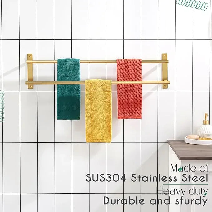 KOKOSIRI 32 Inch Bathroom Towel Racks Double Towel Bar Bath Towel Holder Towel Hanger Towel Shelf Wall Mount Stainless Steel Brushed Gold B5010BG-L32 - ModernBath