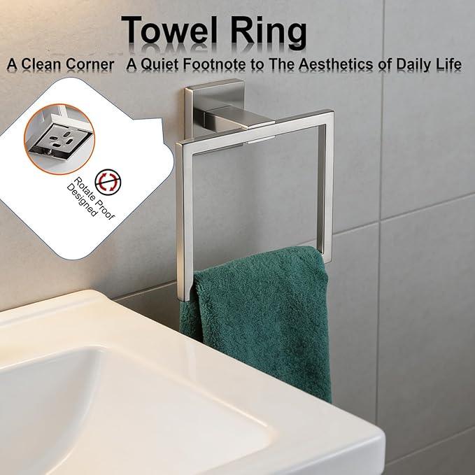 Bathroom Hardware Set 10 Piece Brushed Nickel Bathroom Accessories Set SUS304 Towel Bar Set Includes 2 Towel Bar 24 Inch+2 Towel Holder+2 Toilet Paper Holder+4 Towel Hooks (10, Brushed Nickel) - ModernBath