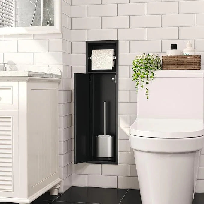 Recessed Toilet Paper Holder, SUS304 Stainless Steel Rustproof Recessed Toilet Paper Holder with Storage Cabinet, in Wall Tissue Paper Holder for Bathroom, Matte Black, 4.7" Depth - ModernBath