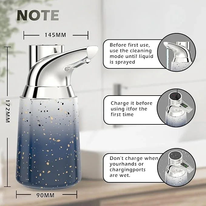 Greatmay Adjustable Automatic Soap Dispenser Touchless, Ceramic Material，4 Adjustable Levels， Type-c Rechargeable Operated Sensor Liquid Soap Pump，Touch-Free Hand Sanitizer Dispenser (Starry Silver) - ModernBath