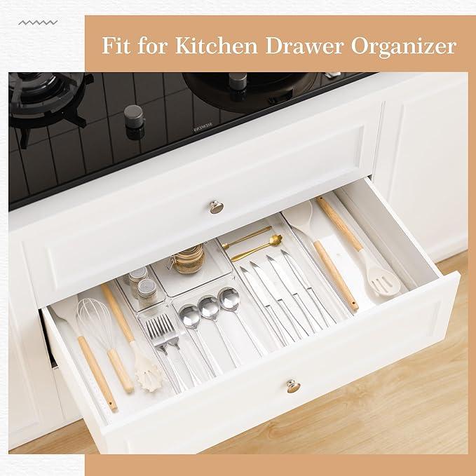 Criusia Drawer Organizer, 5-Size Versatile Bathroom and Vanity Organizer Trays, 20 Pack Clear Plastic Kitchen Drawer Organizers Set, Storage Bins for Makeup, Bathroom, Jewelries and Office - ModernBath