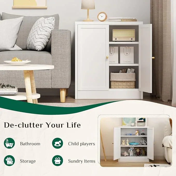 Storage Cabinet, Metal Bathroom Floor Organizers and Storage Cabinets, Freestanding Small Cabinet for Restroom, 3 Shlves Home、Bathroom、Living Room Cabinets - White - ModernBath