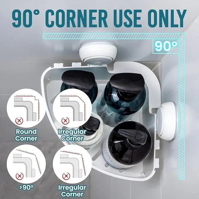 TAILI Corner Shower Caddy with Suction Cups, Wall Mounted Organizer Plastic Rack for Small Bathrooms, Kitchen, Removable Drill-Free Heavy Duty Shelf Basket, White - ModernBath