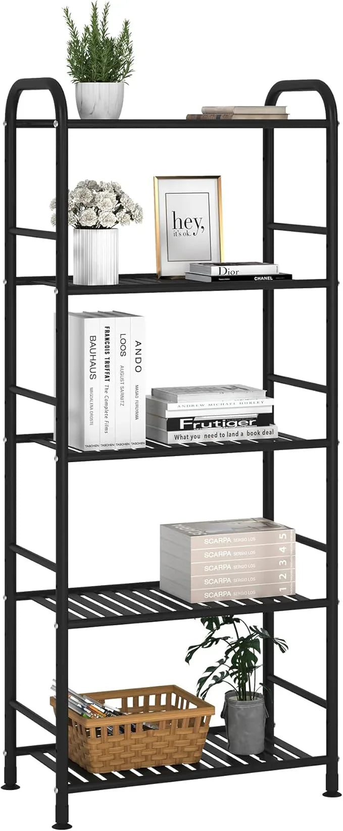 JSB 5-Tier Adjustable Shelving Unit, Heavy Duty Storage Rack Organizer Metal Corner Shelf for Kitchen Living Room Laundry Pantry Bathroom (Black, 5 Tier)… - ModernBath