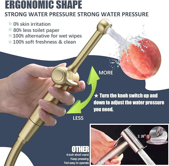 SonTiy Handheld Bidet Toilet Sprayer, Brass Cloth Diaper Sprayer Hand Held Bidet Attachment Jet Spray for Toilet with Backflow Preventer, 59" PVC Shower Hose and Shut Off Valve, Brushed Gold - ModernBath