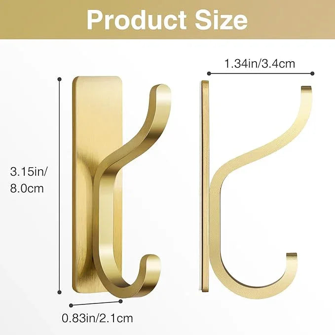 pickpiff Adhesive Wall Coat Hooks - Heavy Duty Stick-On Door Hanger, Metal Hook for Hanging Towel,Purse, Robe, Backpack, Jacket, Clothes - for Bathroom,Dorm, Closet, Kitchen - Gold, 6 Pack - ModernBath