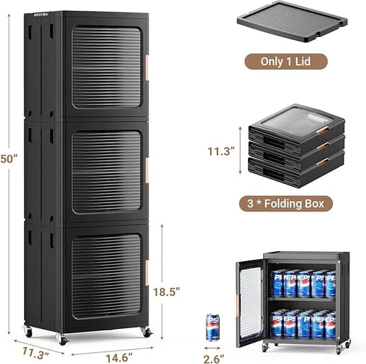 BROVIEW 3-Tier Tall Narrow Storage Cabinet 14.6” Wide, Slim Bathroom Cabinets with Adjustable Shelves and Doors, Plastic Kitchen Pantry Organizers and Storages for Small Space, Laundry, Black - ModernBath