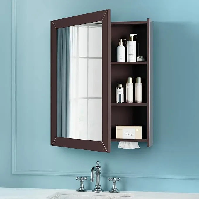 Bathroom Cabinet - Large Single Door 24x30 inchs Wall Cabinet Mirror Medicine Cabinet with Facial Tissues Slot and Multifunctional Storage Area - ModernBath