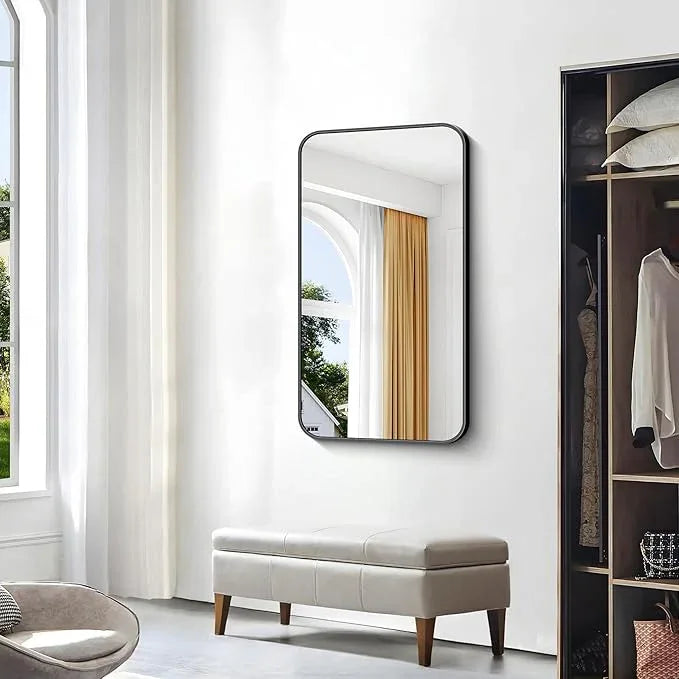 BONEWEI 24x40 inch Bathroom Mirror,Black Rectangle Mirror,Wall Mounted Bathroom Frame Vanity Mirror with Round Corner for Bedroom Living Room,Entryway Hangs Horizontal or Vertical - ModernBath