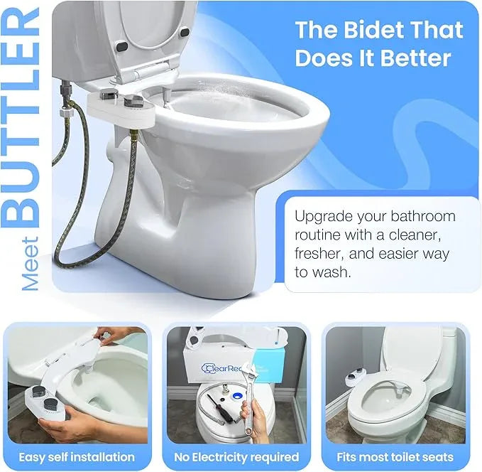 CLEAR REAR Bidet Attachment for Toilet Seat - Non-Electric, Self-Cleaning Dual Nozzle, Adjustable Water Pressure, Rear & Feminine Wash, Toilet Bidet Hygienic Bathroom Upgrade (White) - ModernBath