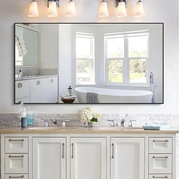 KOCUUY 30x55 Inch Large Black Wall Mounted Mirror,Aluminum Framed Decorative Rectangular Bathroom Mirror for Wall Over Sink,Vanity Mirror for Bedroom Living Room Bathroom,Functional Oversized Mirror - ModernBath