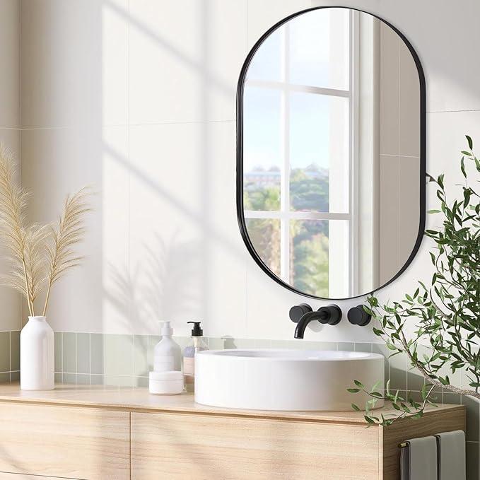 ANDY STAR Large Oval Black Bathroom Vanity Mirror, 30x40 Inch, Stainless Steel Metal Frame, Shatterproof Glass, Wall Mounted - ModernBath