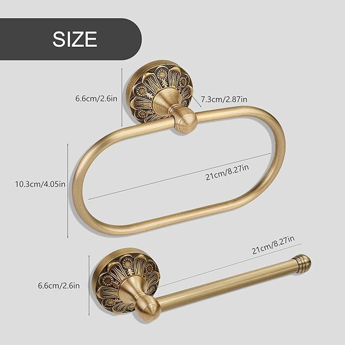 Antique Brass Toilet Paper Holder Towel Ring, Brass Towel Holder Toilet Paper Roll Holder, Rustic Vintage Oval Towel Rack Bathroom Accessories Set Hardware 2 Pieces Farmhouse Wall Mounted - ModernBath