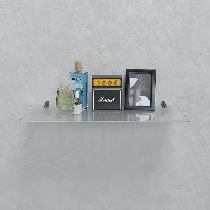 Clear Acrylic Shelf 6" W x 18" L, 3/4" Thick Floating Shelves for Wall, Bathroom, Bookshelf, Storage, Shower, Bedroom, Living Room, Office ‎Easy Installation with Screws and Black Finish Brackets - ModernBath