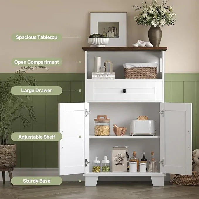 Farmhouse Bathroom Storage Cabinet with Drawer & Adjustable Shelves, White 23.6" Wide Freestanding Floor Cabinet, Barn Door, Sturdy Wood, for Kitchen, Entryway (23.6 * 11.8 * 39.3" (Floor)) - ModernBath