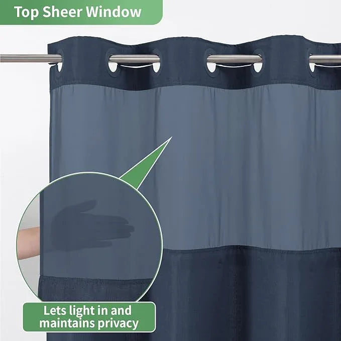 eachope No Hook Shower Curtain with Snap-in Fabric Liner Set,Slub Textured Fabric Shower Curtains for Bathroom,Hotel Style Modern Shower Curtain,Water Repellent & Washable,71x74(72),Navy Blue - ModernBath