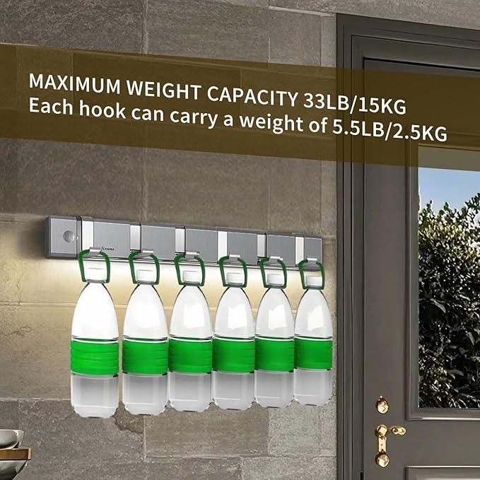 Wall Mount Lighted Folding Coat Hooks, Stainless Steel 6 Hooks Rack with Motion Sensor LED Light for Wall Coat Hanger Bathroom Shower Entryway Living Room Bedroom - ModernBath