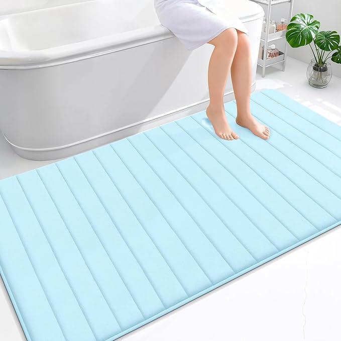 OLANLY Memory Foam Bath Mat 70x46, Super Soft Absorbent Bathroom Rugs, Quick Dry, Machine Washable Shower Floor Rugs, Bathmat Carpet, Bathroom Home Decor Accessories, Sky Blue - ModernBath