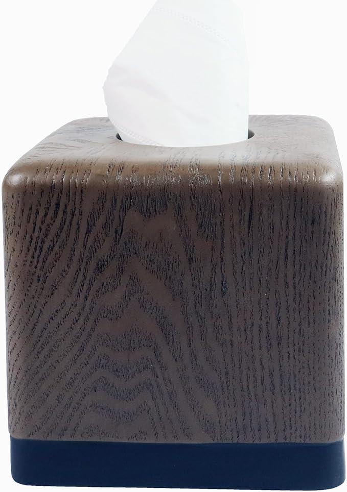 Hymmah Wooden Texture Square Tissue Box Cover Cube Tissue Holder Unique Design Klenex Box Dispenser for Bathroom Vanity Counter Tops Also Great for Bedrooms and Living Rooms - ModernBath