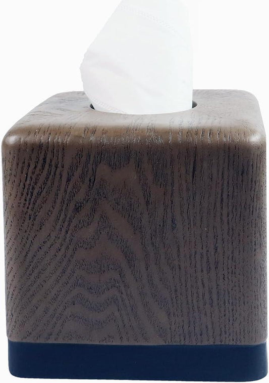 Hymmah Wooden Texture Square Tissue Box Cover Cube Tissue Holder Unique Design Klenex Box Dispenser for Bathroom Vanity Counter Tops Also Great for Bedrooms and Living Rooms - ModernBath