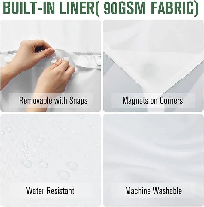 Yiatn No Hook Moonlight Blue Shower Curtain with Snap in Fabric Liner Set - Hotel Style with See Through Mesh Top Window, Modern Geometric Waterdrop Design,Waterproof and Washable, 71x74 INCH - ModernBath