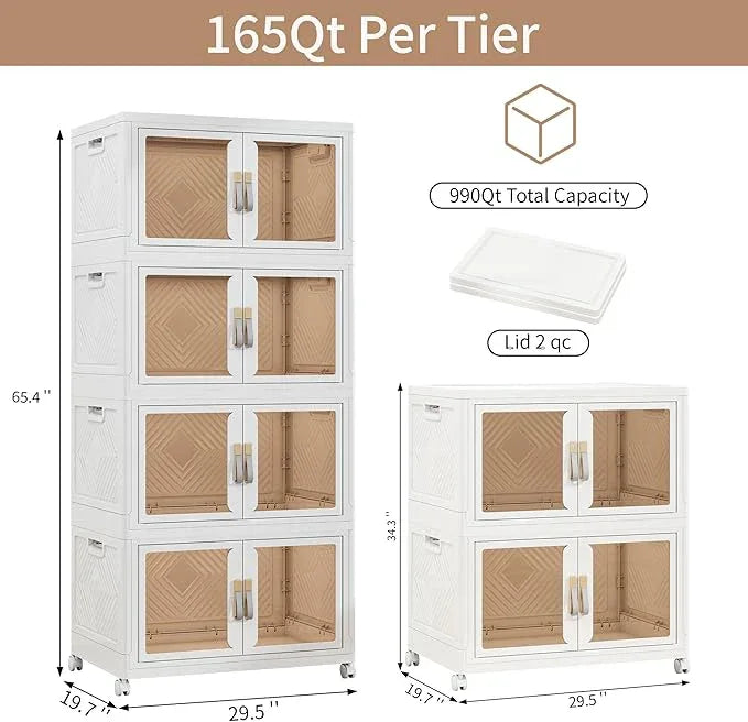 Large Stackable Storage Bins with 2 Lids, 990QT-165QT*6Tier Foldable Cabinet for Closet Organizers, Plastic Storage Containers Box with Wheels - ModernBath