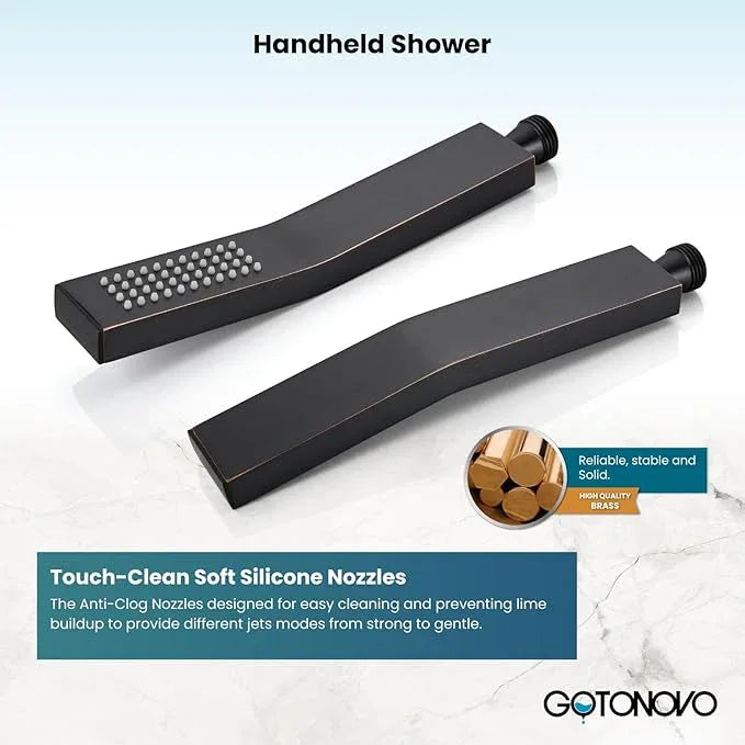 gotonovo Rainfall Bathroom Shower System Rain Shower Head and Handle Set Wall Mounted Shower Complete Combo Solid Brass Pressure Balancing Shower Mixer Valve 16 Inch Oil Rubbed Bronze - ModernBath