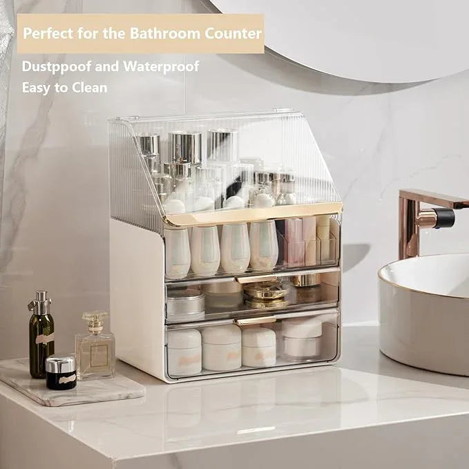 Omeily Large Makeup Organizer Countertop Vanity Organizer Cosmetic Organizer Makeup Storage Box Bathroom Counter Organizer Perfume Skincare Organizers Gift Women Girls Clear Design Easy Visibility - ModernBath