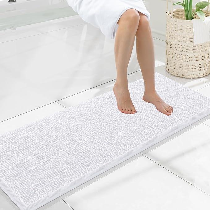 Smiry Luxury Chenille Bathroom Rugs 47x17, Extra Soft and Absorbent Shaggy Bath Mat, Machine Washable, Non-Slip Plush Carpet Runner for Tub, Shower, and Floor, Home Decor Accessories, White - ModernBath