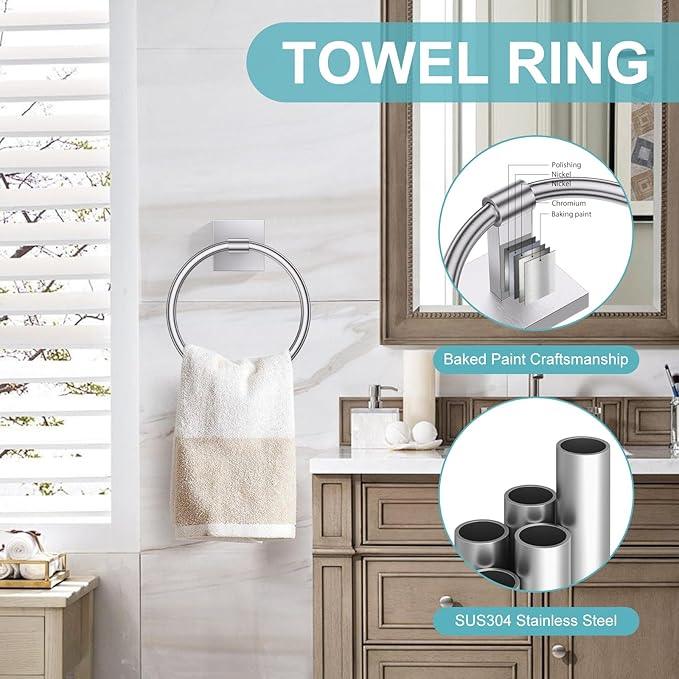 Brushed Nickel Bathroom Hardware Towel Bar Set, 5 Pieces Double Dase Toilet Paper Holder Towel Holder Set, 23.6 Inch Stainless Steel Towel Rack for Bathroom Wall Mount - ModernBath