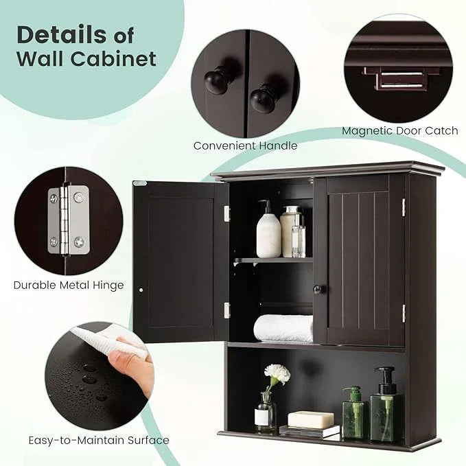 Giantex Medicine Cabinets, Wall Mounted Bathroom Cabinet with Adjustable Shelf, 2-Door, Bathroom Storage Cabinet Over The Toilet, Living Room, Kitchen, Laundry Room, Cupboard (Espresso) - ModernBath