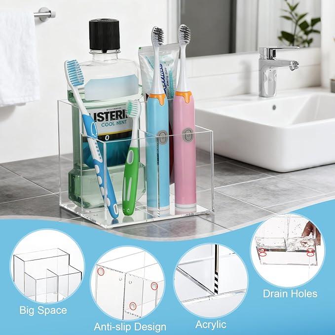 CWYEYE Toothbrush Holder, Clear Acrylic Toothbrush Holders for Bathrooms, Large Capacity Electric Toothbrush and Toothpaste Holder for Bathroom Countertop - ModernBath