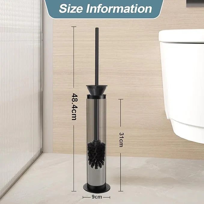 BGL Toilet Brush and Holder Set, Heavy Duty 304 Stainless Steel, Round Base and Long Handle for Bathroom Deep Cleaning, Drip-Proof, Space Saving for Storag, Black - ModernBath
