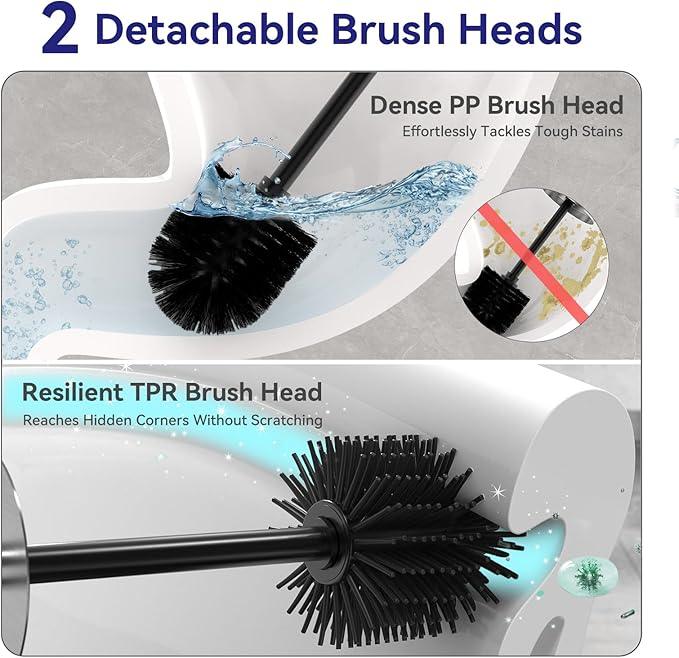 DOWRY Stainless Steel Freestanding Toilet Bowl Brush and Holder with Long Handle for Bathroom Storage Organization,Sturdy Deep Cleaning Toilet Bowl Cleaner,Nickel Round - ModernBath