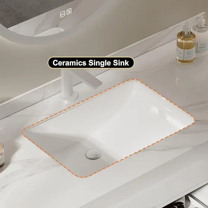 homary 35.4" Floating Bathroom Vanity Set, Modern Wall-Mounted Vanity Bathroom Medicine Cabinet with Sintered Stone Countertop, Undermount Sink & White, 2 Open Storage Shelves - ModernBath