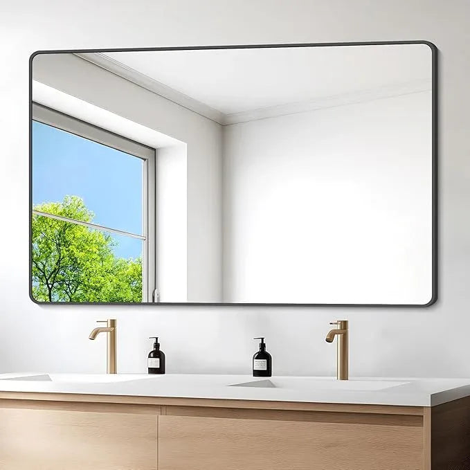 DESBING 36" x 55"Bathroom Mirror, Matte Black Wall Mirror with Metal Frame, Decorative Rectangular Vanity Mirror for Bedroom Bathroom Living Room Entryway (Horizontal/Vertical) - ModernBath