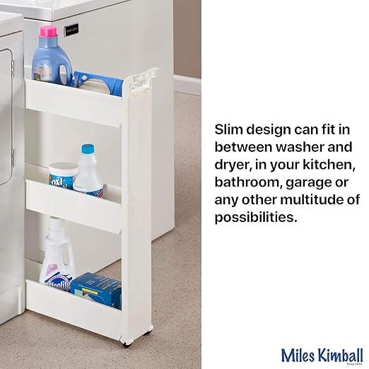 Miles Kimball Slim Storage Cart with 3 Baskets/Shelves and Rolling Casters for Kitchen, Laundry, and Small Space Storage, Durable Plastic - Measures 21" Long x 5" Wide x 28 1/4" High - ModernBath
