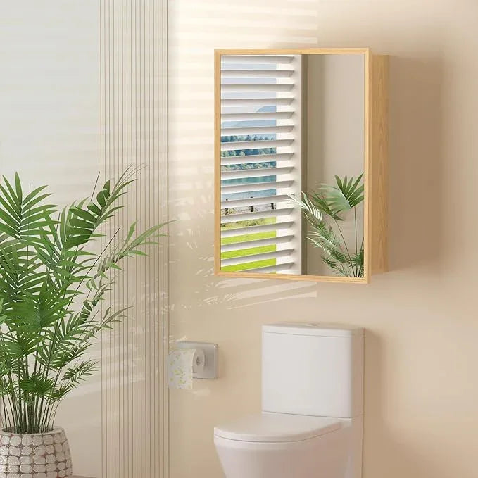 20x28 Inch Wood Medicine Cabinet with Mirror, Surface or Recessed Mounted Bathroom Cabinets with Adjustable Shelves, Soft-Close Hinges, Wall Mounted Cabinet for Storage, Oak-Grain - ModernBath