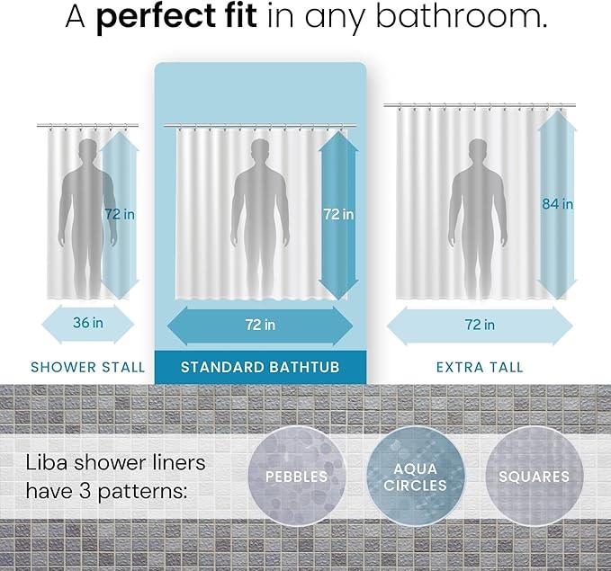 LiBa Plastic Shower Curtain, Heavy Duty 8G Shower Curtain for Bathroom, Waterproof Vinyl Shower Curtain, 3 Magnets, Rustproof Mental Grommets - 3D Aqua Circle Pattern, 72x72 - ModernBath