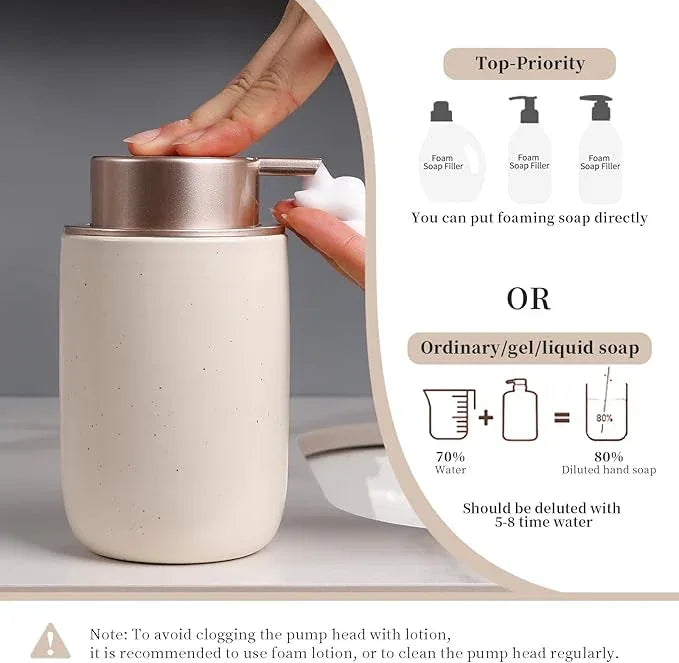 BosilunLife Apricot Bathroom Accessories Set - Ceramic Bathroom Accessories Sets Complete Foaming Soap Dispenser and Toothbrush Holder Set, Soap Dish, Qtip & Cotton Ball Holder Modern Bathroom Set - ModernBath