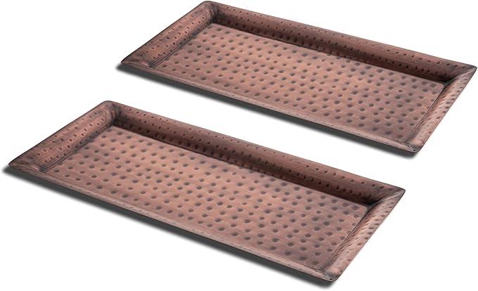 Monarch Abode Decorative Tray – 12-Inch Hand Hammered Antique Copper Metal Bathroom Tray Countertop Vanity Trays Organizer, Perfume Plate for Dresser, Kitchen Countertop Small Fruit Platter, Pack of 2 - ModernBath