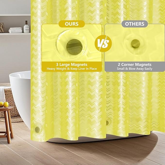 Seenus Waterproof PEVA Shower Curtain Yellow Striped, 3D Frosted Shower Curtain Liner with 3 Large Magnets, Bathroom Translucent Plastic Shower Curtain with Water Ripple Pattern - ModernBath