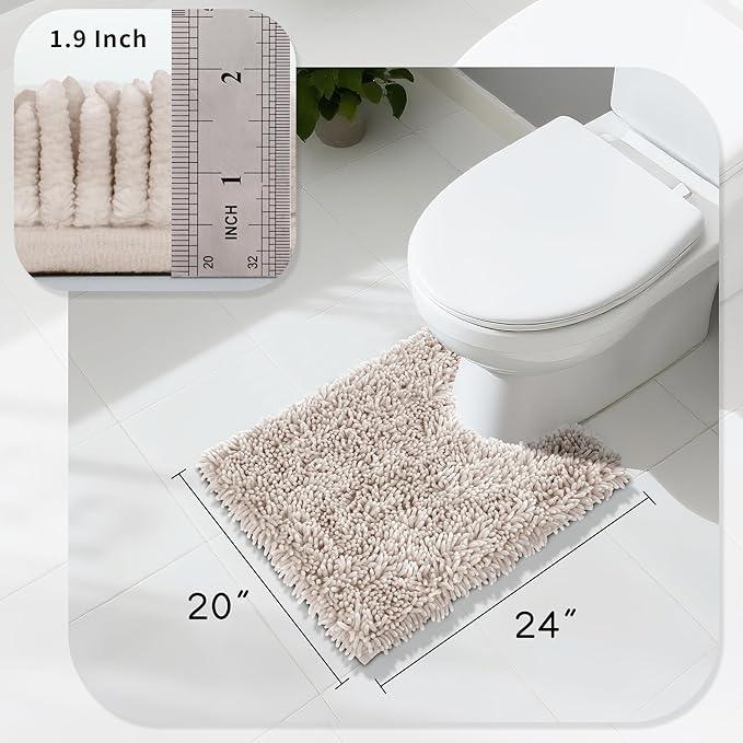 Yimobra Toilet Rugs U Shaped Washable, Extra Thick Soft Absorbent Chenille Contour Bathroom Rugs for Toilet 24x20 Inch, Quick Dry Non Slip Toilet Mat for Bath Floor, Khaki - ModernBath